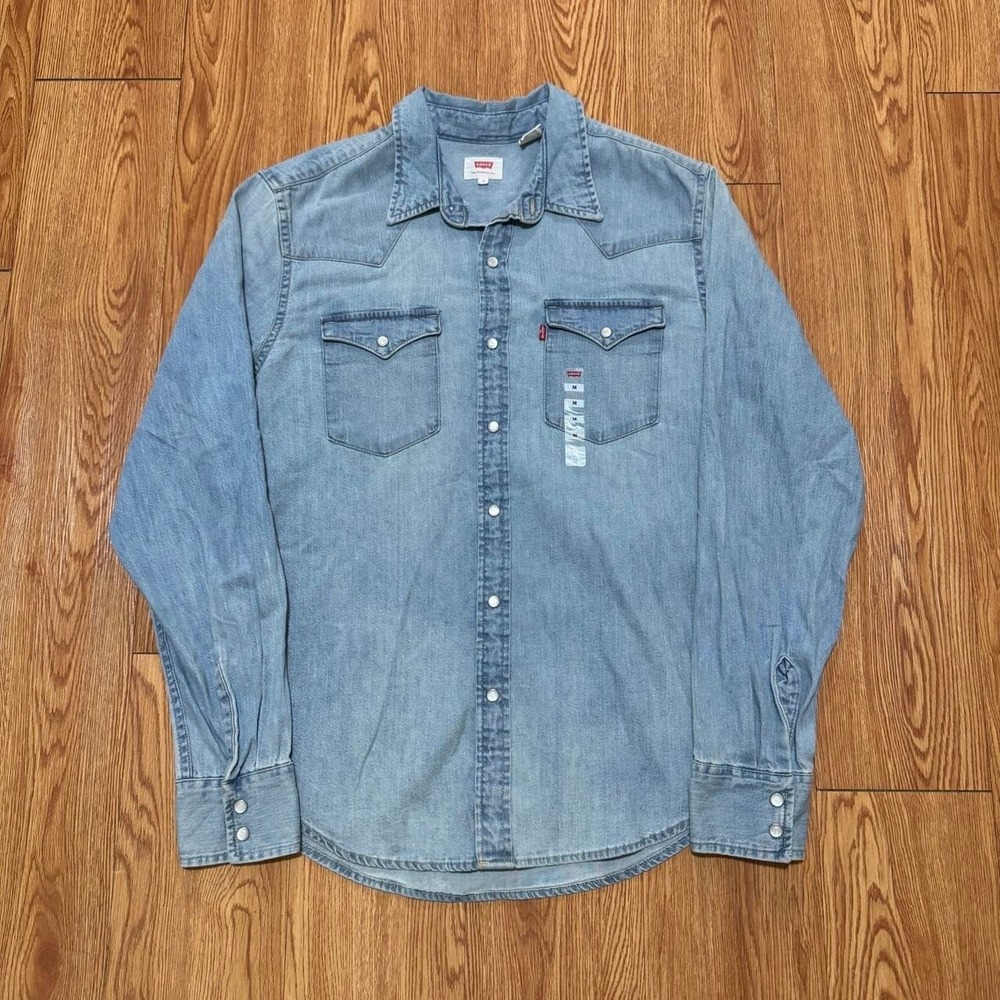 Levi's Men's Pearl Snap Shirt Medium Long Sleeve Western Cowboy Blue